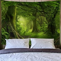 Virgin Forest Tapestry Green Tree in Misty Forest Tapestry Wall Hanging - £36.39 GBP