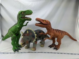 Rubber Dinosaur Lot Tyrannosaurus Triceratops Velociraptor 2011 2012 - £34.07 GBP