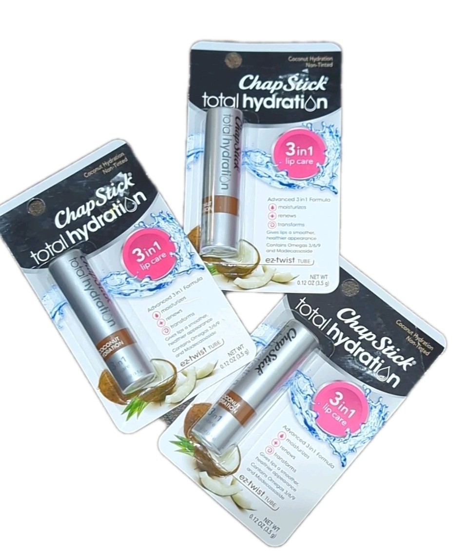 Lot of 3 Chapstick Total Hydration Coconut Hydration 3 In 1 Lip Care-.12... - $24.99
