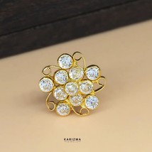 Asiatico Stile 18K Vero Oro Indiano Donna Bianco Cz Naso Bottone Anello ... - $49.88