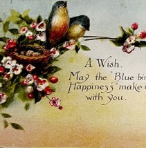 Bluebird Nest Greeting Victorian Card Postcard 1900s Floral PCBG11B - £15.65 GBP