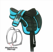 Handmade Synthetic Treeless Freemax English Saddle Blue Color With Stirrup For H - £145.29 GBP