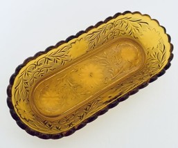 Tiara Indiana Glass Sandwich Amber Oblong Oval Relish Celery Dish Scalloped Top - £18.25 GBP