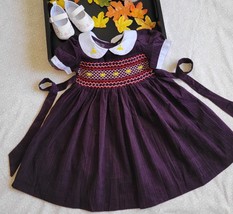 Velvet Smocked Embroidered Baby Girl Dress. Toddler Girls Valentines Day... - $38.99