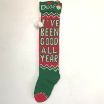 Vintage Christmas Knit Stocking 24&quot; Dear Santa Ive Been Good All Year Po... - $10.95