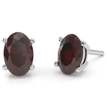 Garnet 8x6mm Oval Stud Earrings in 14k White Gold - £298.13 GBP