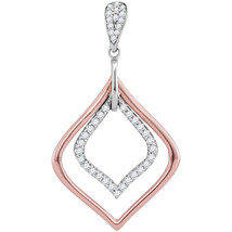 10kt Two-tone White Rose Gold Womens Round Diamond Pointed Oval Pendant 1/4 Cttw - £242.77 GBP