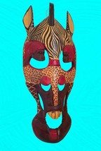 African Wooden Zebra Head Mask Hand Carved Painted Wall Hanging Art 15&quot; Vtg - £36.76 GBP