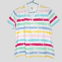 Kim Rogers Womens Size L Knit Top Blouse Short Sleeve Stripe Multicolor Pullover - £10.67 GBP