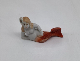 Vintage Painted Porcelain Bisque Mermaid Red Tail Aquarium Decoration Japan - £30.88 GBP