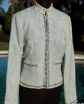 Cache Boucle Tweed Top Jacket New Lined Embellished Bead Sequin Stone $198 NWT - £62.28 GBP