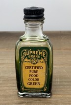 Antique Supreme Brand Green Food Color Glass Bottle 1 oz Northville Labs MI - £38.23 GBP