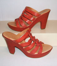 KORK-EASE Women&#39;s Red Leather Heel Dress Sandals Slides Size 9 M / 40.5 ... - £23.71 GBP
