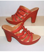 KORK-EASE Women&#39;s Red Leather Heel Dress Sandals Slides Size 9 M / 40.5 ... - £23.69 GBP