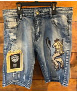 SoSoo  Men&#39;s Jean Denim Shorts Size 33 Distressed Patches Lion  Skater VTG - $399.49 MXN