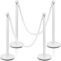 4pc Stainless Steel Stanchion Post Queue Red Carpet Ropes Poles 5' White... - $79.15
