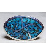 Sterling Silver Mosaic Blue Turquoise Inlay Sz 5.75 Ring 10.6g Navajo Sh... - $95.99 CAD