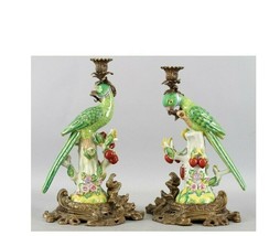 Porcelain Bronze Ormolu Parrot Candlesticks-Set of two - $1,250.00