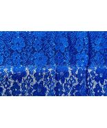 LACE EMBROIDERED FLORAL FABRIC WITH BEAD SPARKLE ROYAL BLUE 60" WIDE BY ... - $6.92