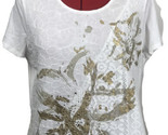 Zenergy by Chico&#39;s Floral Design Short Sleeve Beige Bling White Shirt ME... - $11.39