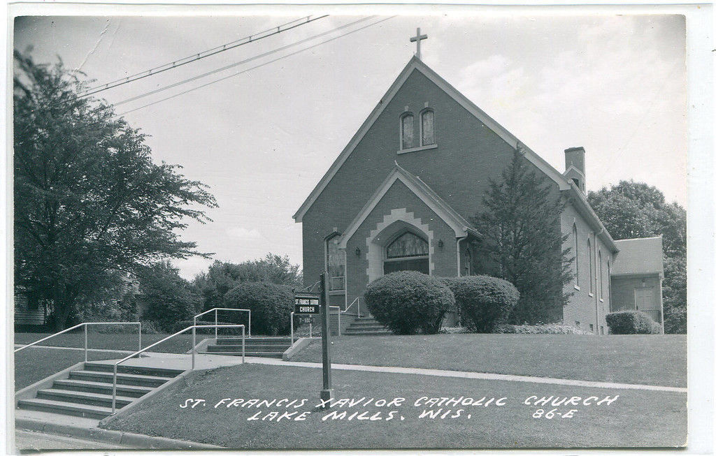 Primary image for St Francis Xavier Catholic Church Lake Mills Wisconsin Real Photo RPPC postcard