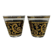 Vtg Culver Gold Vertical Stripe Old Fashioned Lowball Rocks Glasses 22K Set Of 2 - £32.22 GBP