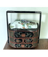 Vtg Asian Chinese Porcelain &amp; Lacquer Tiered Tiffin Lunch Box/Carrier We... - $222.75