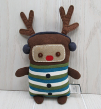 Old Navy plush brown reindeer rattle baby toy sock monkey blue green stripes - £4.74 GBP