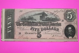 Crisp AU/UNC 1864 Confederate States of America $5 Five Dollars Authenti... - $94.99