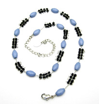  NECKLACE Vintage Black &amp; Blue Silvertone Glass Beads Plastic LC Liz Cla... - £20.90 GBP