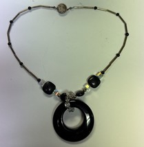 Sterling Silver 925 Chunky Black &amp; Clear Plastic Women’s Necklace Vintag... - $24.70