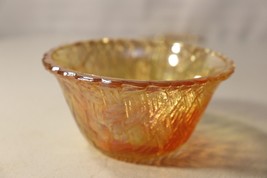 Vintage Indiana Carnival Amber Glass Basket Weave Bowl 4.5&quot; - £6.03 GBP