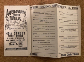 Vintage New York September 1945 Ticket Office Tourist Brochure Events Br... - £9.39 GBP