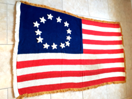 Fabulous Patriotic Folk Art Hand Knitted American Flag Throw, BB2 - £26.01 GBP