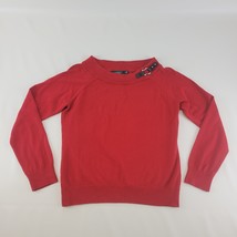Lauren Ralph Lauren Womens Sweater Sz M Red Cotton Buckle Detail Pullover - $514.92 MXN
