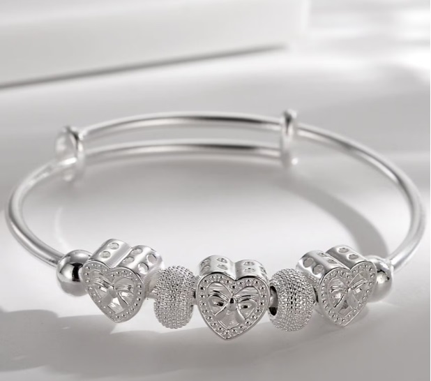 Primary image for S925 Adjustable silver charm bracelet  with pretty hearts heart  charms  sale 