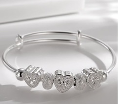 S925 Adjustable silver charm bracelet  with pretty hearts heart  charms  sale  - £11.00 GBP