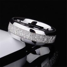 6mm 8mm Wide Polished Meteorite Stone Pattern Inlaid Silver Color Tungsten Steel - £23.94 GBP