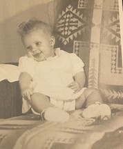 Found B&amp;W Photo Baby Girl Smiling In Chair VTG Snapshot - £7.03 GBP