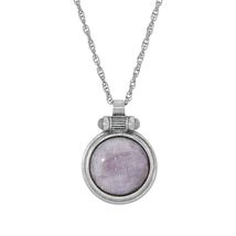 1928 28 Inch Silver Tone Amethyst Round Pendant Necklace - $42.00