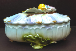 Vintage Hand Painted Porcelain Oblong Footed Trinket Dish With Lid Japan  - £18.37 GBP