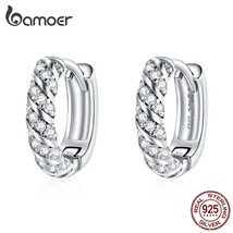 Dazzling 925 Sterling Silver Elegant Multiple Diamonds Ear Buckle Hoop Earrings  - $23.59