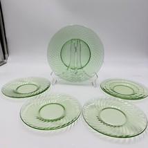 Anchor Hocking Green Swirl Depression Glass 1930’s Plates 6”&amp; 8” Uranium... - $85.50