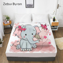 3D HD Cartoon Bed Sheet With Elastic,Fitted Sheet for Kids, Pink elephant - £19.98 GBP+