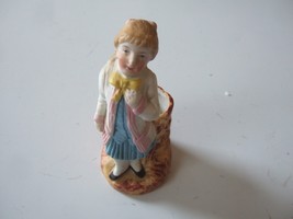 VINTAGE    UNMARKED PORCELAIN FIGURAL MATCH/TOOTHPICK HOLDER  4 1/2&quot; TALL - £15.96 GBP