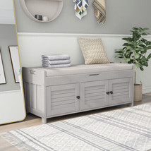 Storage Bench with 3 Shutter-shaped Doors, Shoe Bench with Removable Cushion - £218.71 GBP