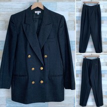 Talbots Wool Double Breasted Power Pant Suit Gray Gold Buttons VTG USA W... - £65.93 GBP
