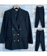 Talbots Wool Double Breasted Power Pant Suit Gray Gold Buttons VTG USA W... - £65.89 GBP