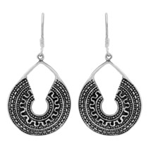 Balinese Design Traditional Fan-Shaped .925 Sterling Silver Dangle Earrings - $25.63