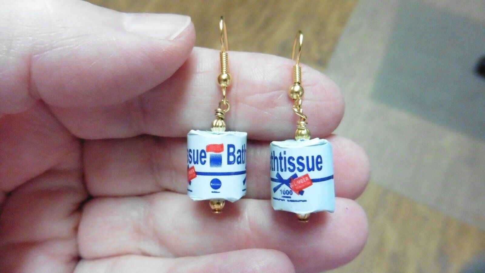 (PP70-3) BlueToilet paper earrings gold wire earrings jewelry WEIRD tiss... - $9.49